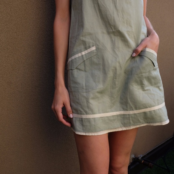 Y2K Rag & Bone Green Cream Linen Sleeveless Babydoll Mini Dress / Tunic • 2 / XS - Picture 9 of 15